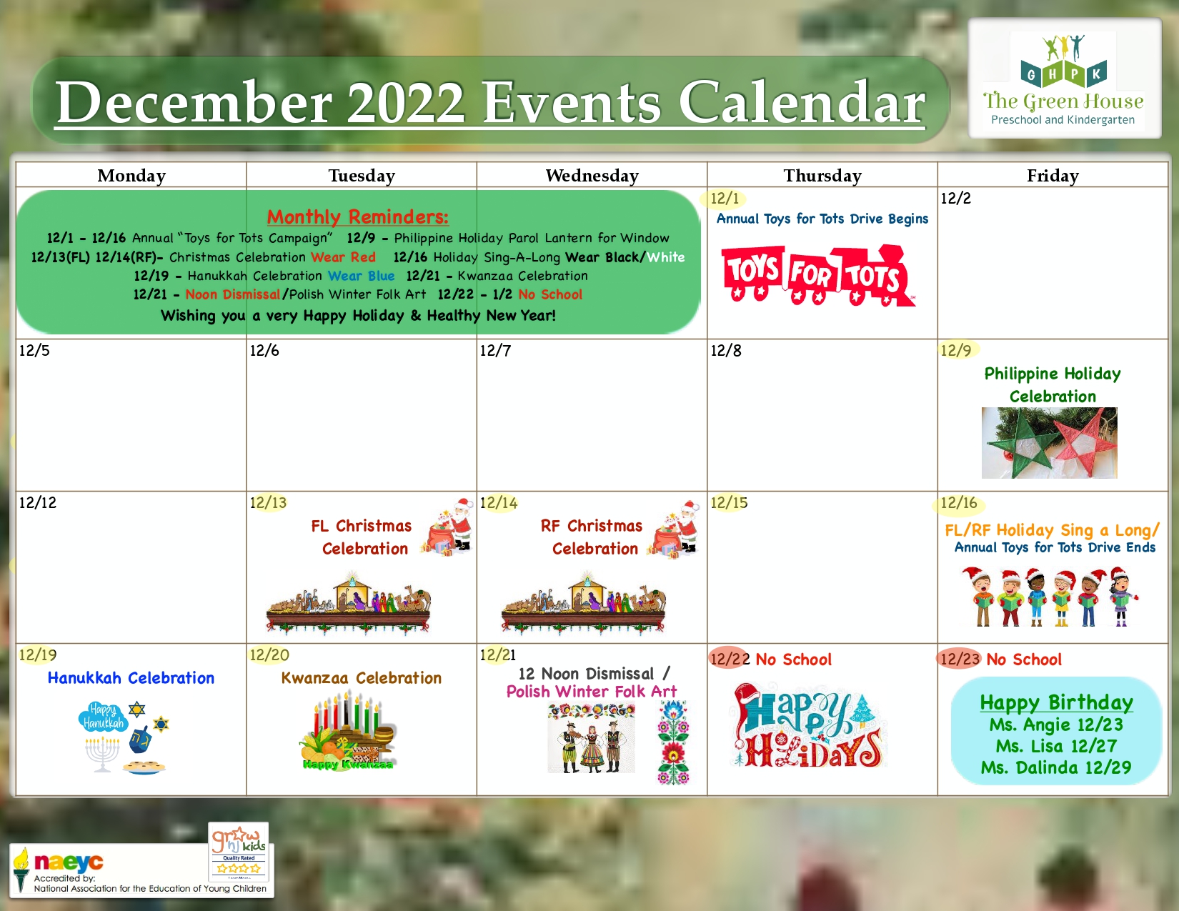 December 2022 Events Calendar