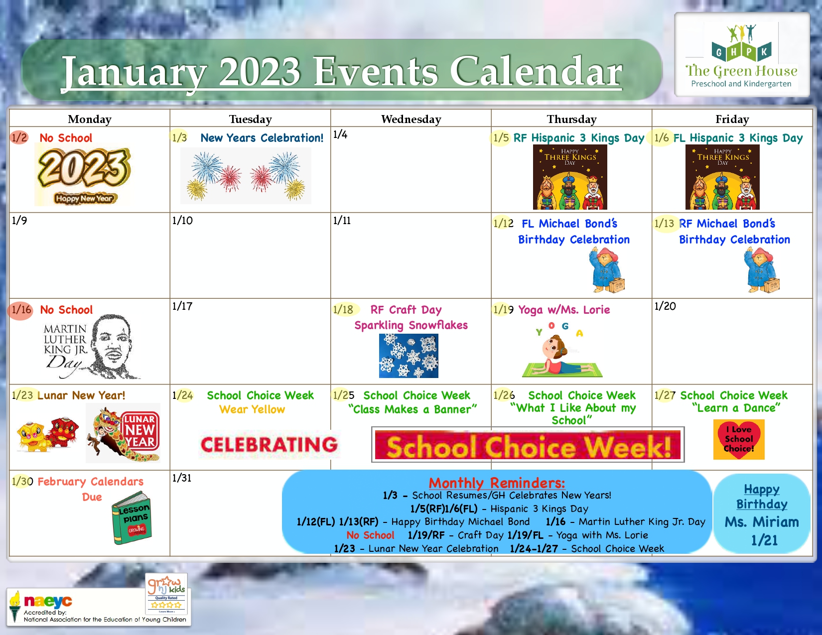 January 2023 Events Calendar