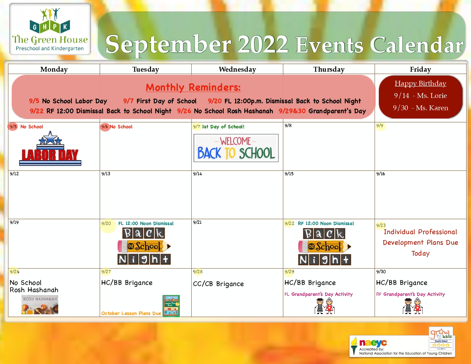 Septembet 2022 Events Calendar